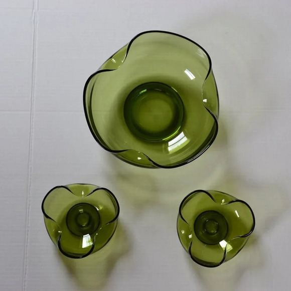 Olive Green Console Bowl with Matching Candle  Holders - Picture 4 of 7